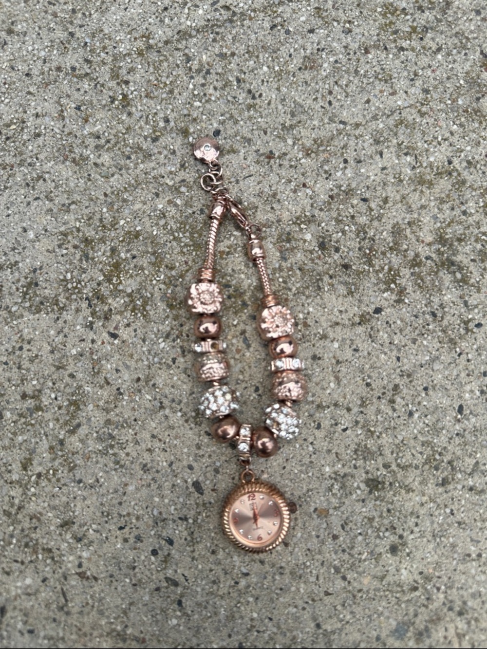 Rose Gold Beaded Charm Bracelet Watch - Women